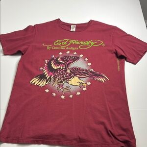 Ed Hardy Maroon T-Shirt with Eagle Graphic